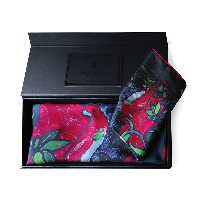 "Mother & Daughter" gift set Birds of paradise - •  1 Silk twill square 90  +  1 Silk twill square 45 - Image 4