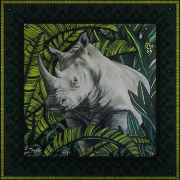packshot1 pochette homme soie made in France maison fetiche L elegant rhinoceros vert jaune 30x30