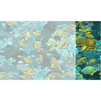 Raccord papier peint panoramique bleu & jaune sous marin Lé N°1