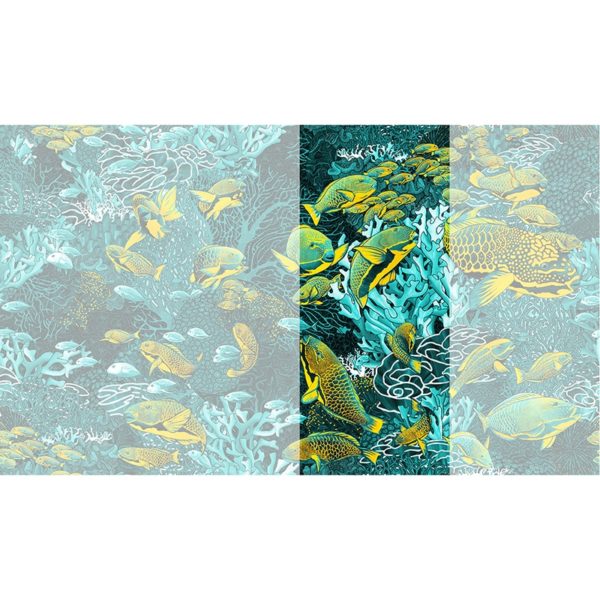 Raccord papier peint panoramique bleu & jaune sous marin Lé N°2