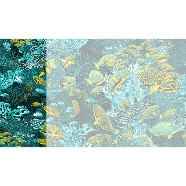 Raccord papier peint panoramique bleu & jaune sous marin Lé N°4