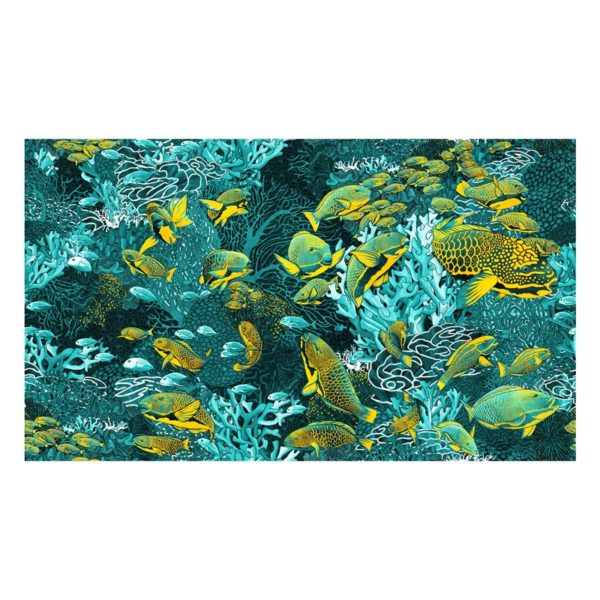 papier peint panoramique bleu et jaune sous marin