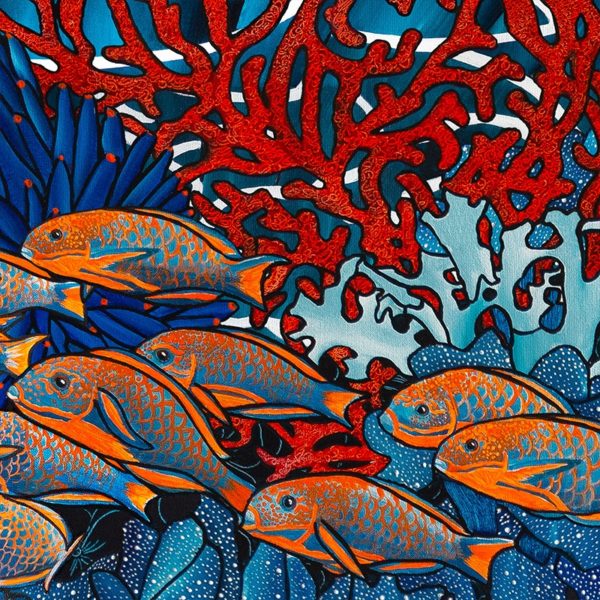 papier peint panoramique la danse orange bleu tapissere sous marin poisson zoom1 maison fetiche