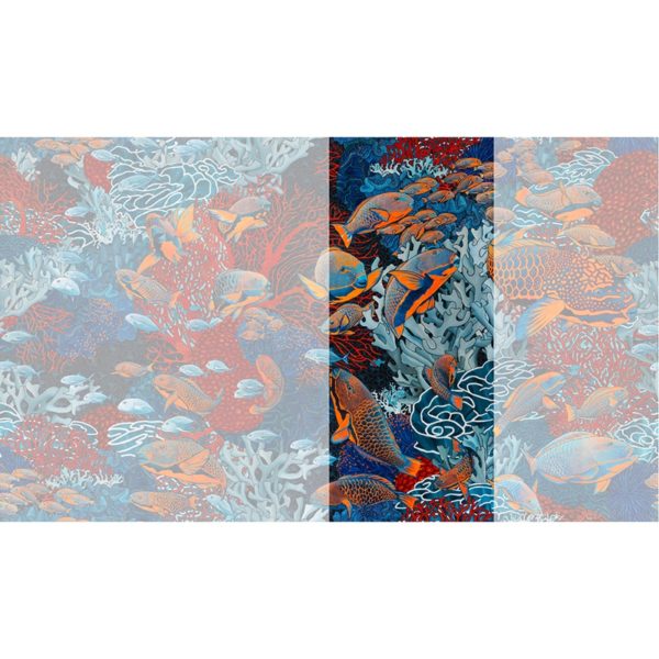 Raccord papier peint panoramique orange et bleu sous marin Lé N°2