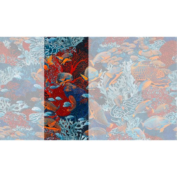 Raccord papier peint panoramique orange et bleu sous marin Lé N°3