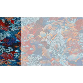 Raccord papier peint panoramique orange et bleu sous marin Lé N°4