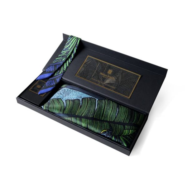 packshot duo foulard fetiche a nouer orient vert jungle feuille tropic foret