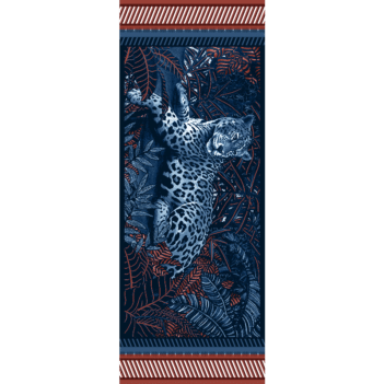 étole laine soie 185 x 70 cm Mon élégante Rouge de chez Maison Fétiche jaguar panthère jungle bleue