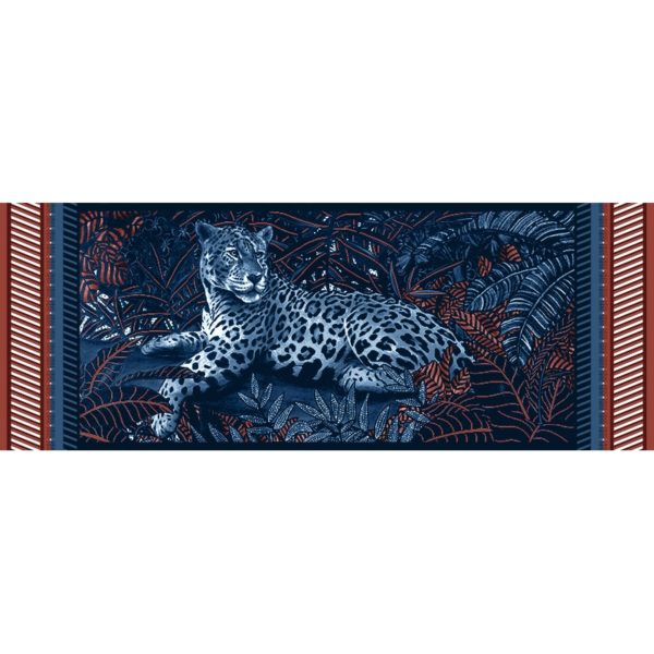 jaguar panthere jungle bleu ocre rouge etole cheche laine soie maison fetiche HORI
