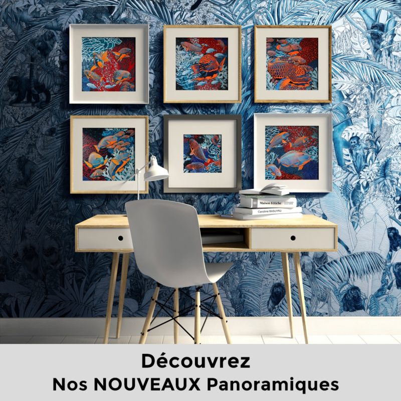 Papier peint Panoramique LES GARDIENS Maison Fétiche Duplicable à l'infini verticalement et horizontalement bleu azulejos papier intissé